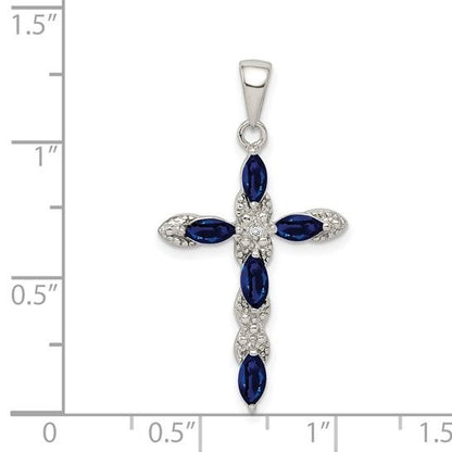 Sterling Silver Sapphire & Diamond Cross Pendant