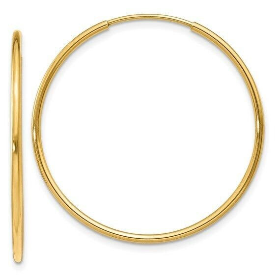 14k Yellow Gold 1.25mm Endless Hoop Earrings 30mm