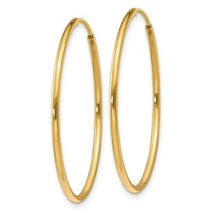14k Yellow Gold 1.25mm Endless Hoop Earrings 30mm