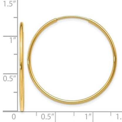 14k Yellow Gold 1.25mm Endless Hoop Earrings 30mm
