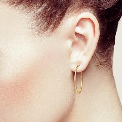 14k Yellow Gold 1.25mm Endless Hoop Earrings 30mm