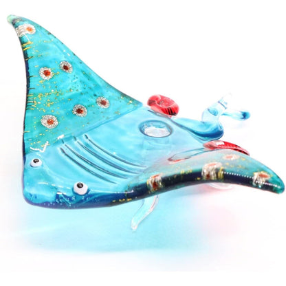 3¾ inch Light Blue Stingray Glittering Red Dots Hand Blown Glass