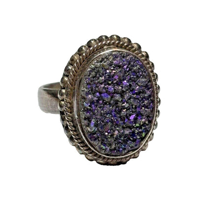 .925 Sterling Silver Druzy Quartz Ring Size 6.75