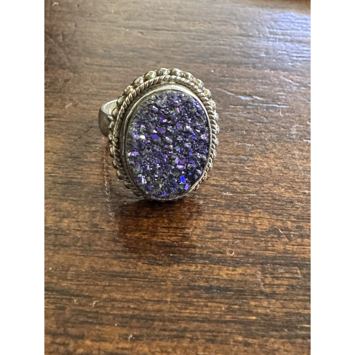 .925 Sterling Silver Druzy Quartz Ring Size 6.75