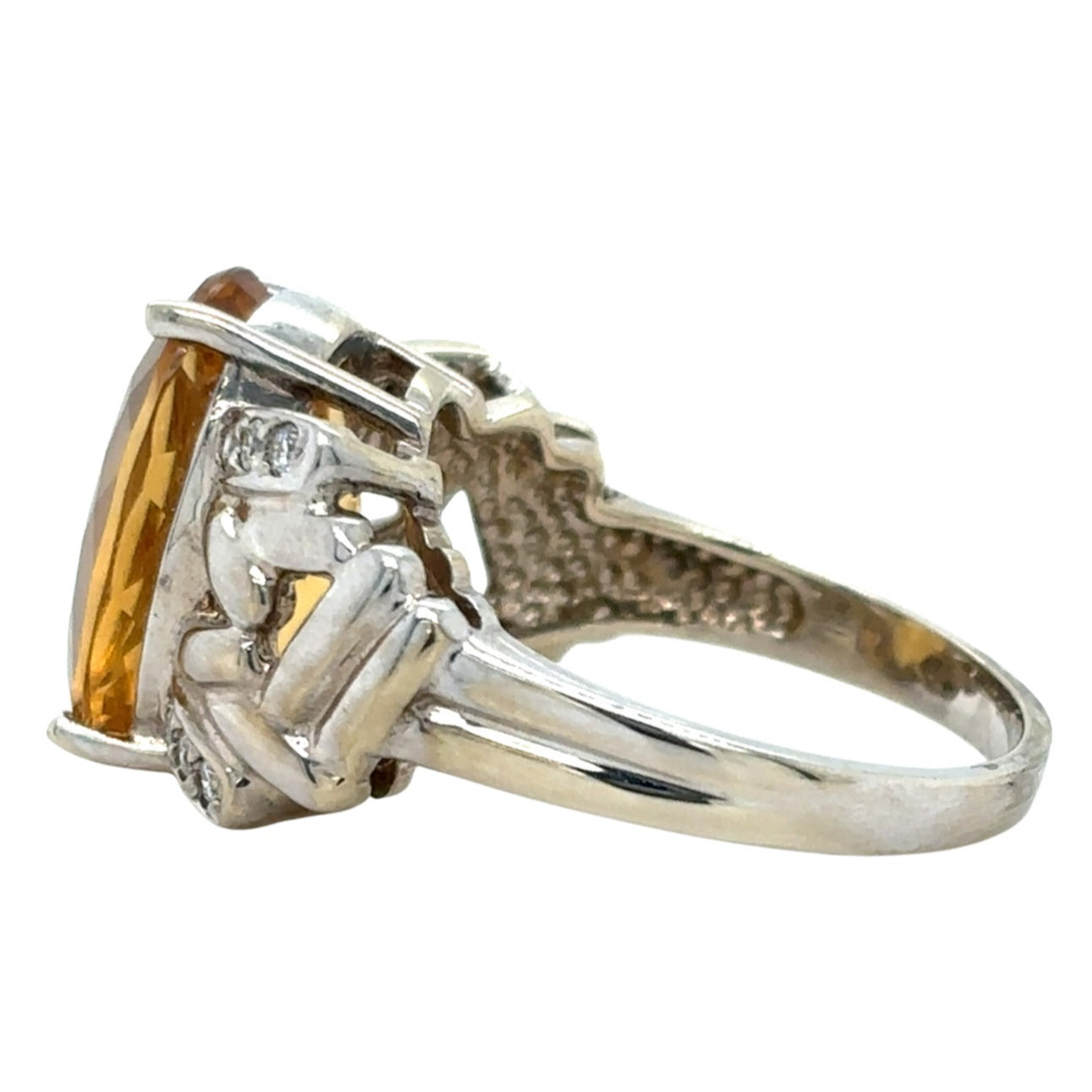 5.48ct Citrine & Diamonds 14k White Gold Ring 6.2g Size 7