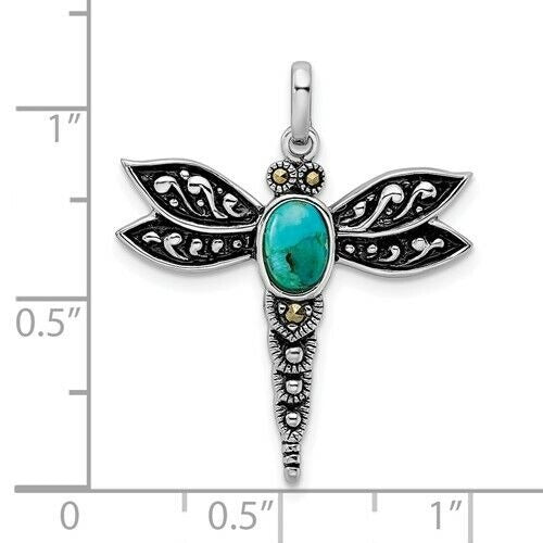 Sterling Silver Dragonfly Pendant Recon Turquoise & Marcasite