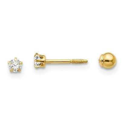 14k Madi K Polished Reversible Cubic Zirconia and 3mm Ball Earrings