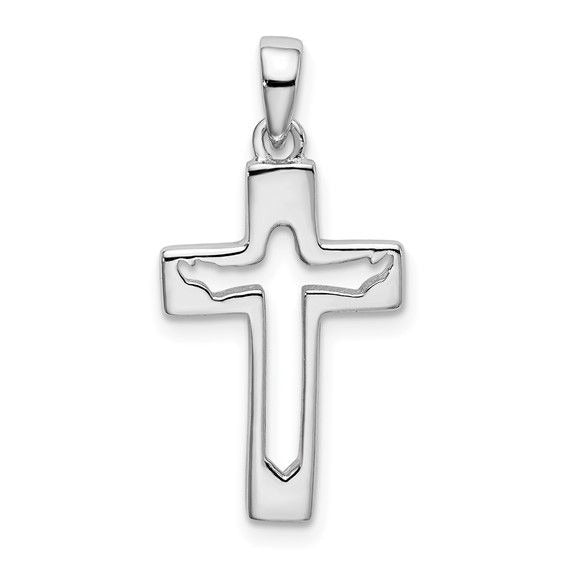 Sterling Silver Rhodium-Plated Jesus Cut-Out Cross