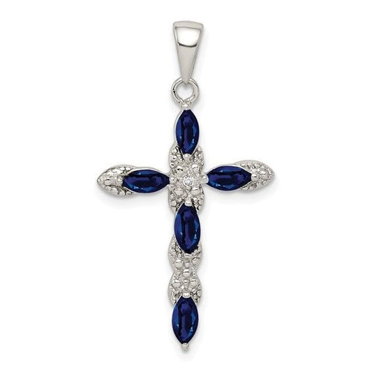 Sterling Silver Sapphire & Diamond Cross Pendant
