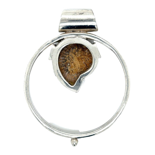 Fossil Shell & Ruby Pendant 925 Sterling Silver 15.8g