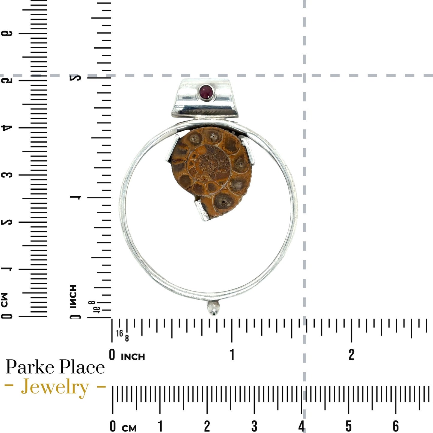 Fossil Shell & Ruby Pendant 925 Sterling Silver 15.8g