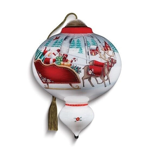 Neqwa Art Through the Woods Santa by Emma Leach Hand painted Glass Ornament