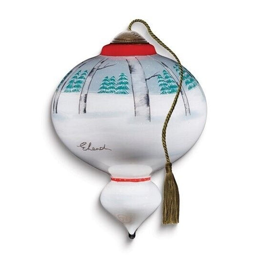 Neqwa Art Through the Woods Santa by Emma Leach Hand painted Glass Ornament