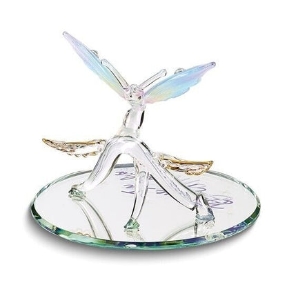 Glass Baron BELIEVE IN MIRACLES Butterfly on Leaf Handcrafted Glass Figurine