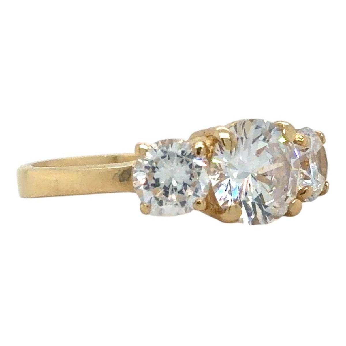 Three-Stone Cubic Zirconia 14k Yellow Gold Ring 3.7g Size 6.25