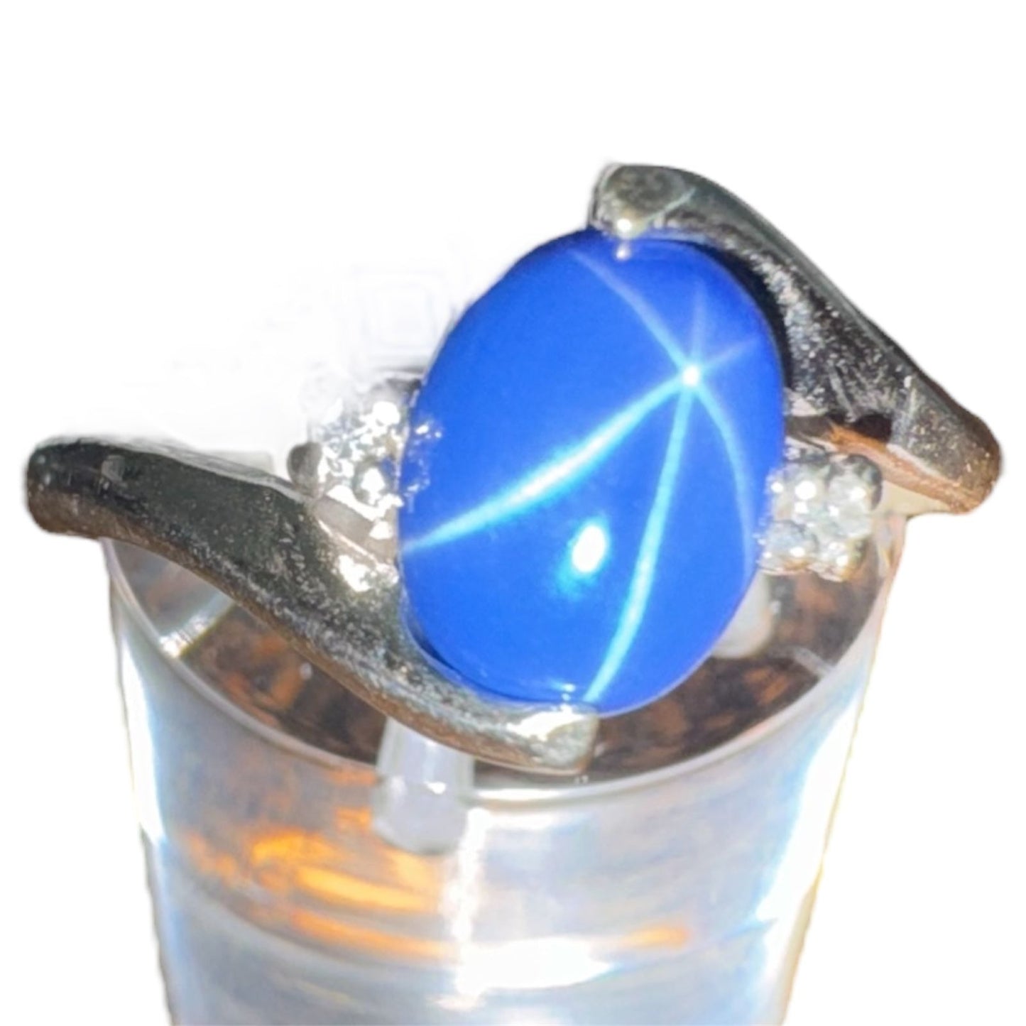 Star Sapphire & Diamond 14k White Gold Ring 2.4g Size 8.5