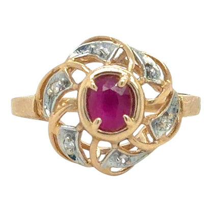Ruby & Diamond 14k Yellow Gold Ring 2.4g Size 6.75