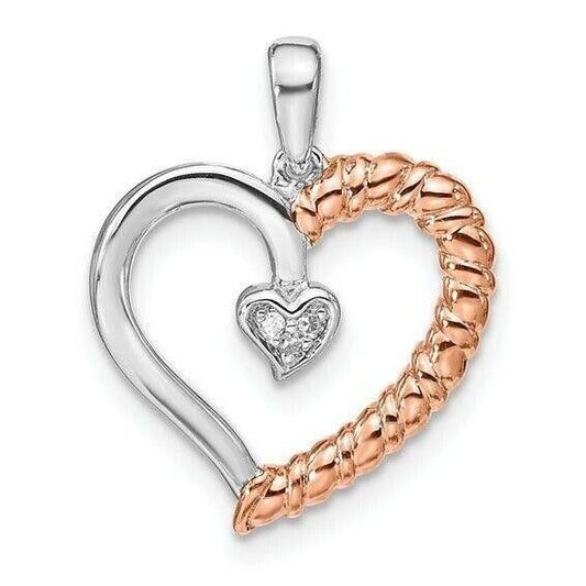 Sterling Silver and Rose-tone Diamond Heart Pendant