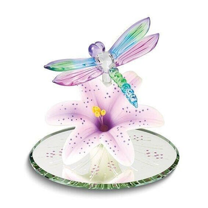 Handcrafted Glass Baron Dragonfly & Lavender Lily Figurine