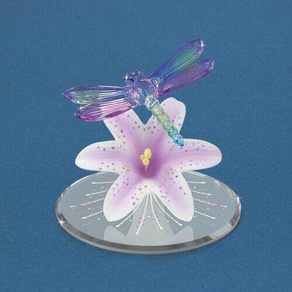 Handcrafted Glass Baron Dragonfly & Lavender Lily Figurine