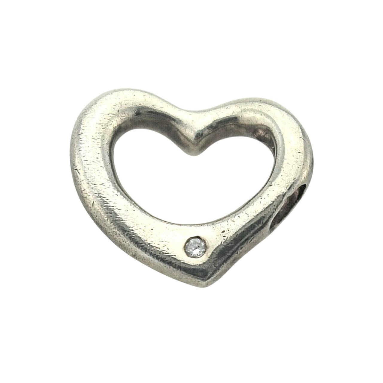Vintage Heart Pendant With Diamond Accent .925 Sterling Silver 4.0g