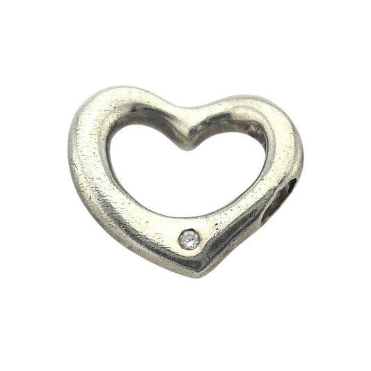 Vintage Heart Pendant With Diamond Accent .925 Sterling Silver 4.0g