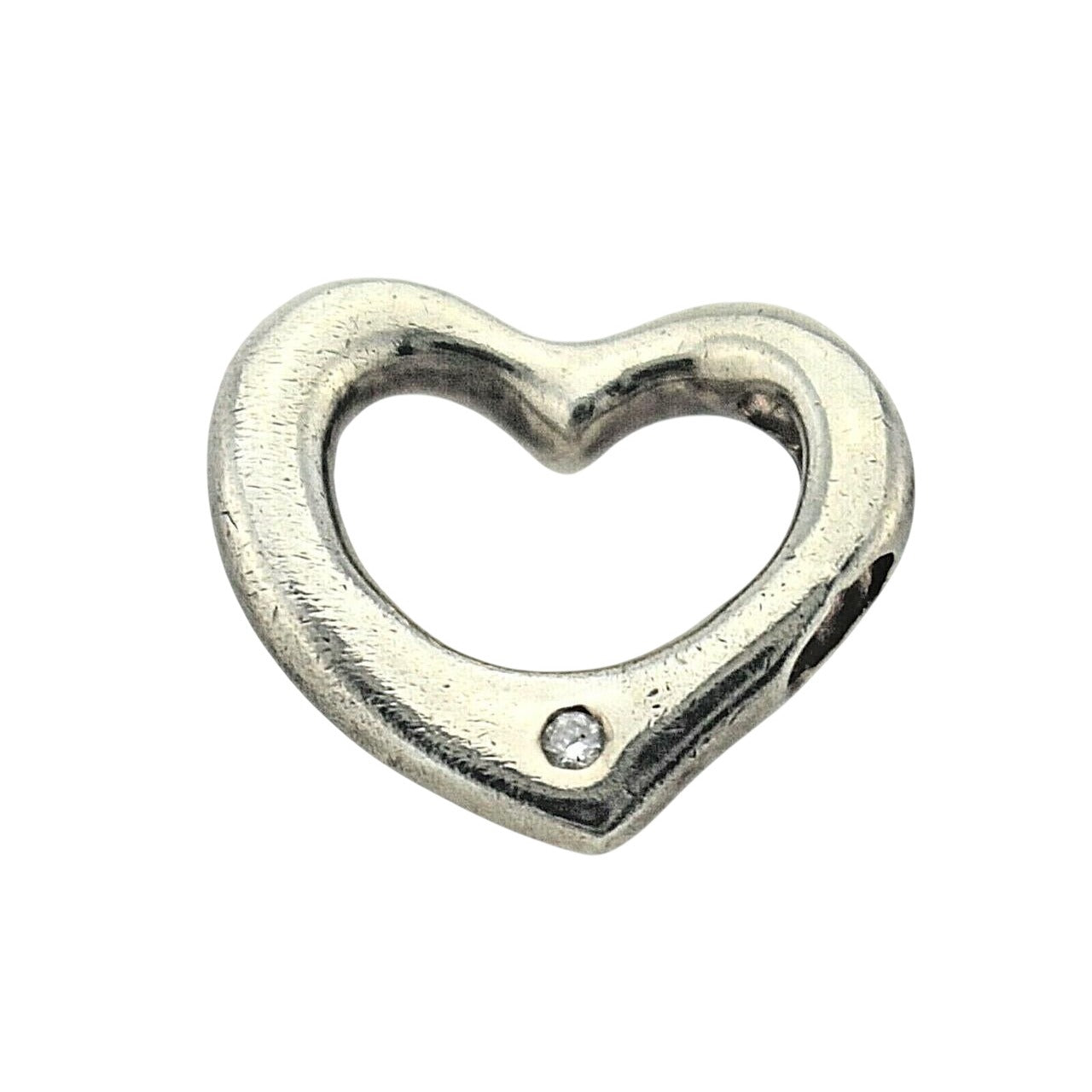 Vintage Heart Pendant With Diamond Accent .925 Sterling Silver 4.0g