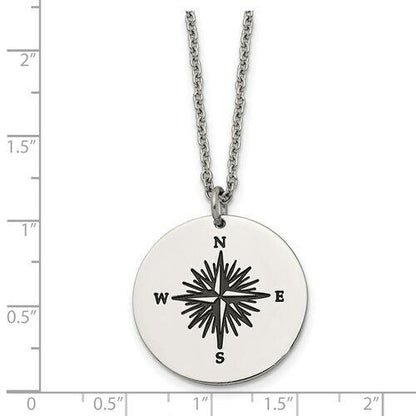 Stainless Steel Polished Enamel THOSE WHO WANDER Compass 22 in Long Necklace