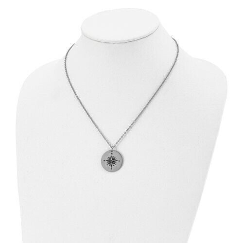 Stainless Steel Polished Enamel THOSE WHO WANDER Compass 22 in Long Necklace