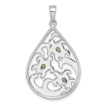 Sterling Silver Rhodium-plated Triple Crystal Turtle Ocean Wave Pendant