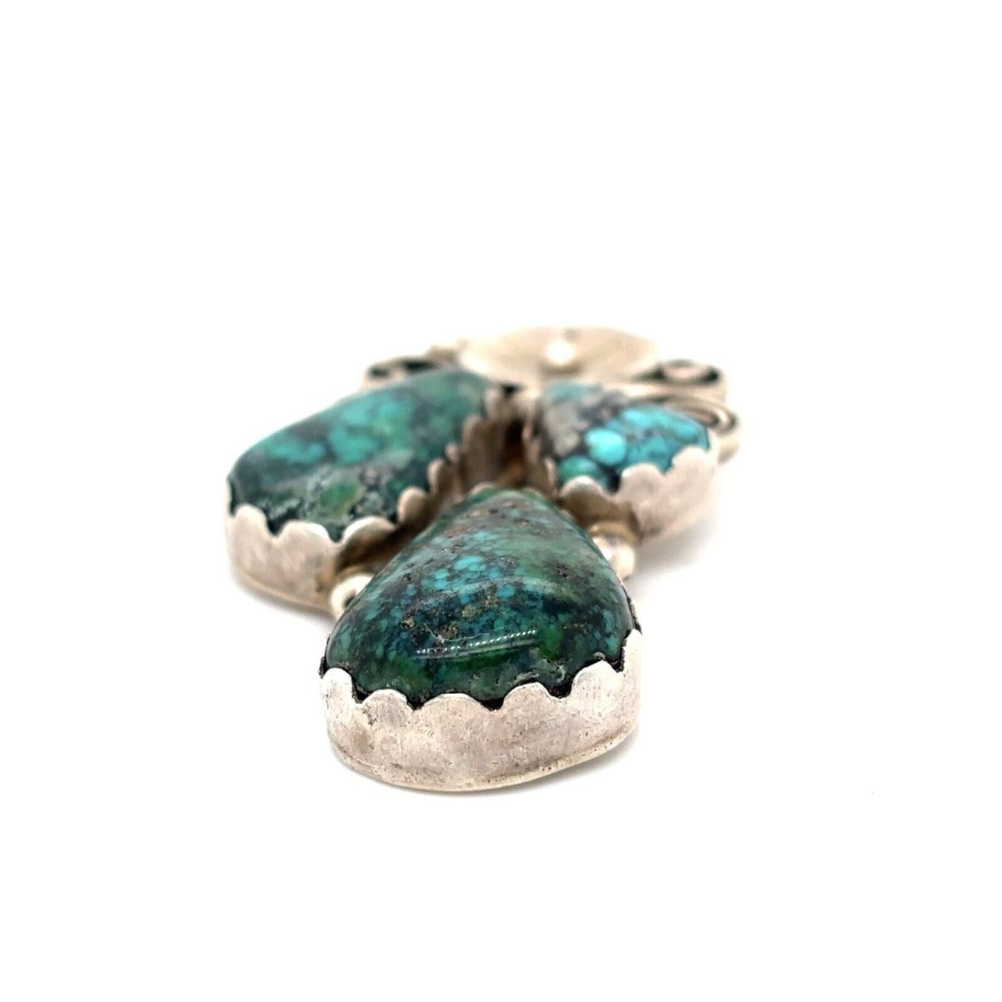 Vintage .925 Sterling Silver Turquoise Trio Pendant 1.9 Inch