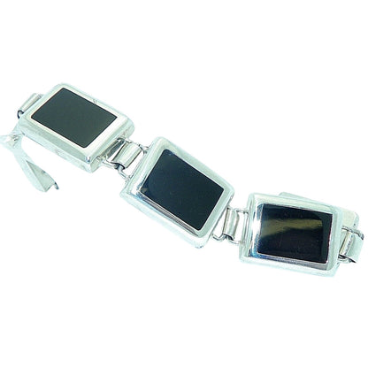 Sterling Silver & Onyx Bracelet 7 3/8" Long 33.5g 925 Rectangular Links