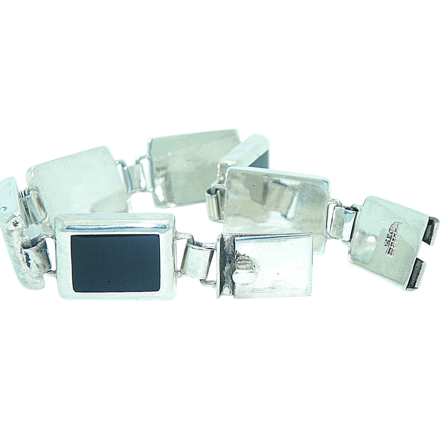 Sterling Silver & Onyx Bracelet 7 3/8" Long 33.5g 925 Rectangular Links