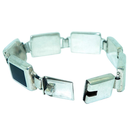 Sterling Silver & Onyx Bracelet 7 3/8" Long 33.5g 925 Rectangular Links