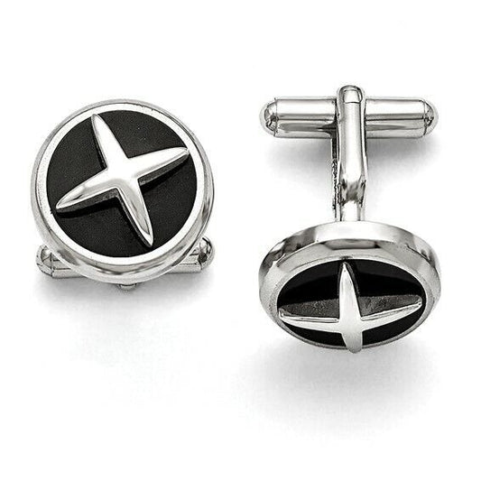 Chisel Stainless Steel Polished Enameled X Design Cufflinks 18mm