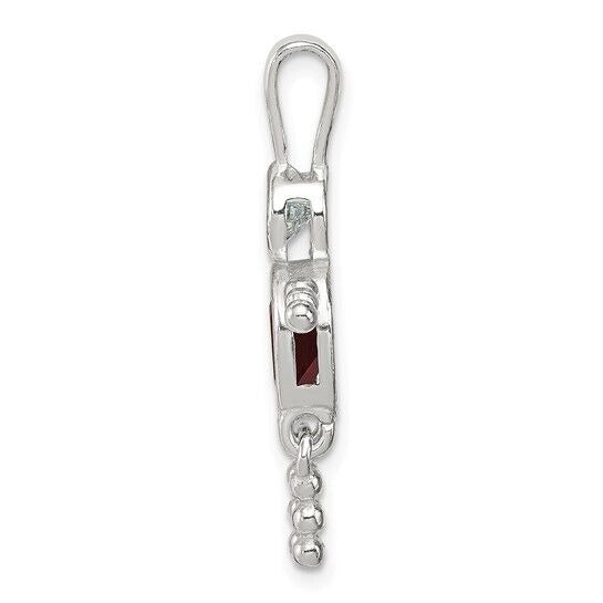 Sterling Silver Rhodium-plated CZ and Birthstone Red July Glass Boy Pendant