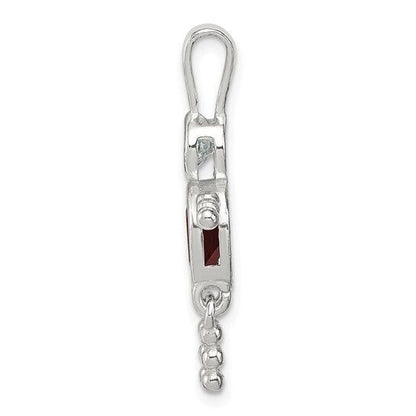 Sterling Silver Rhodium-plated CZ and Birthstone Red July Glass Boy Pendant