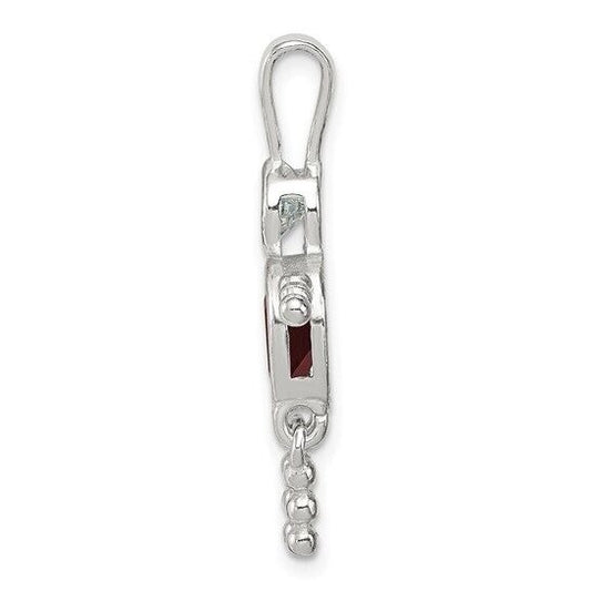 Sterling Silver Rhodium-plated CZ and Birthstone Red July Glass Boy Pendant