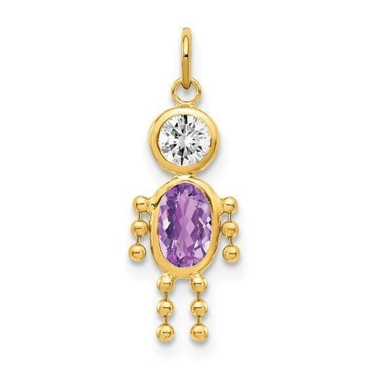 10k Yellow Gold Cubic Zirconia and February Boy Birthstone Charm Pendant