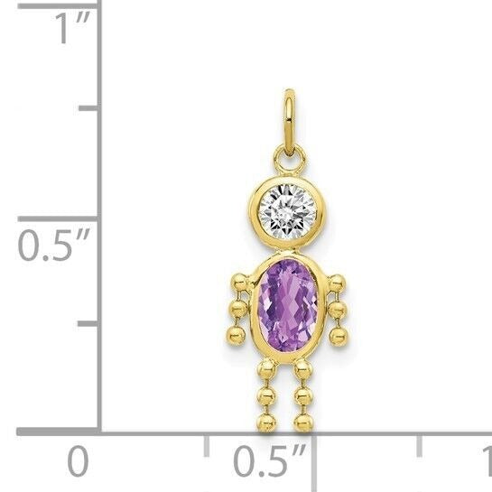 10k Yellow Gold Cubic Zirconia and February Boy Birthstone Charm Pendant