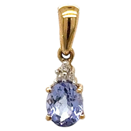 Tanzanite Solitaire with Diamond Accent 10k Yellow Gold Pendant 0.4g