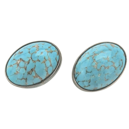 Turquoise Oval Clip-On Earrings Solid Sterling Silver 925 Non-Pierced 20.7g Vintage Style