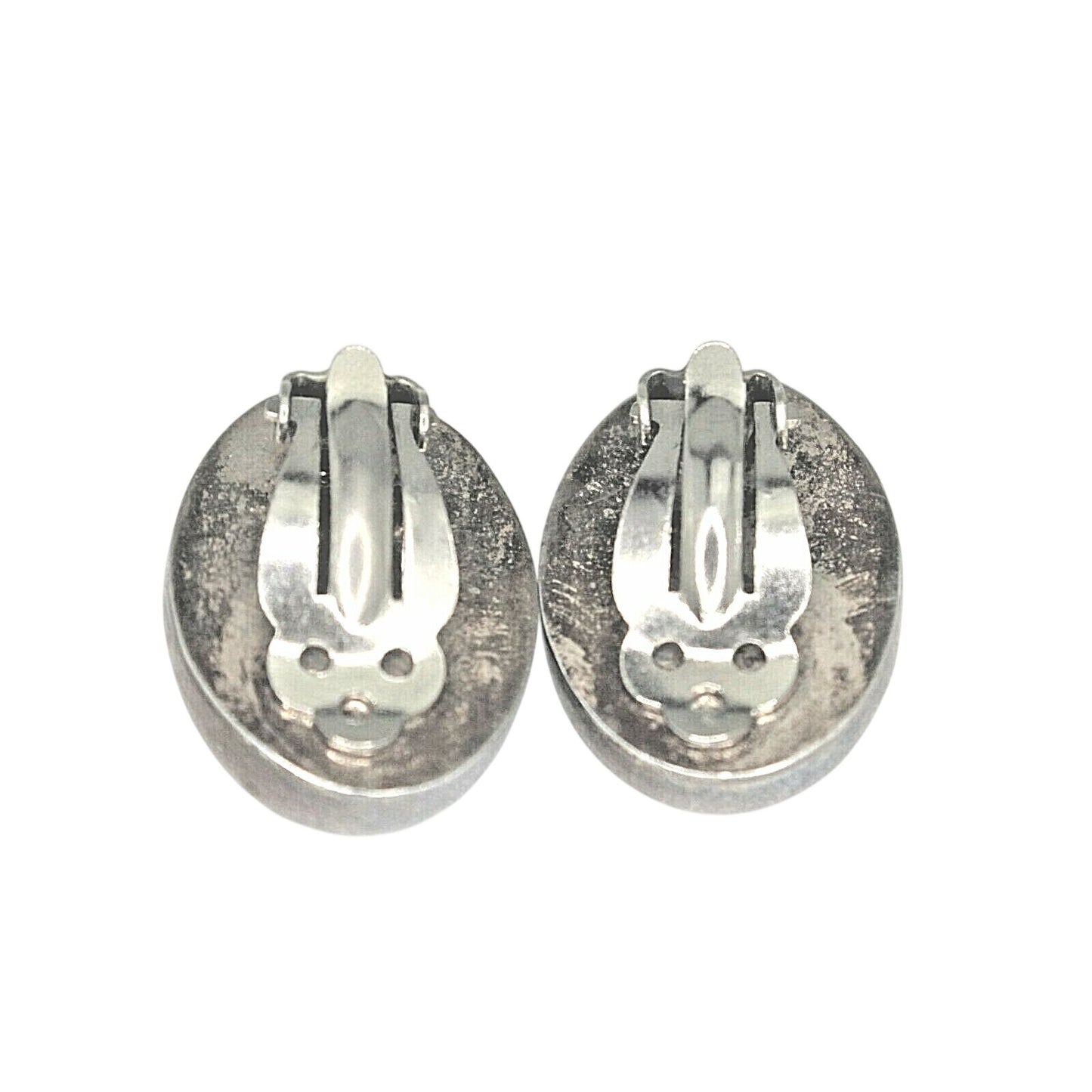 Turquoise Oval Clip-On Earrings Solid Sterling Silver 925 Non-Pierced 20.7g Vintage Style