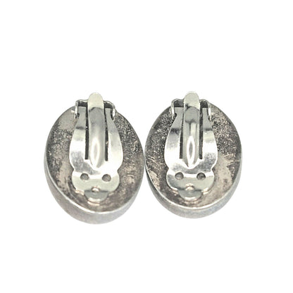 Turquoise Oval Clip-On Earrings Solid Sterling Silver 925 Non-Pierced 20.7g Vintage Style