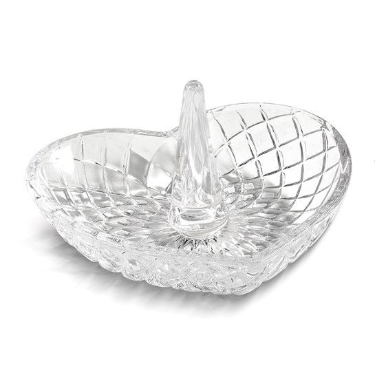Heart-Shaped Clear Glass Ring Holder With Diamond Pattern Design