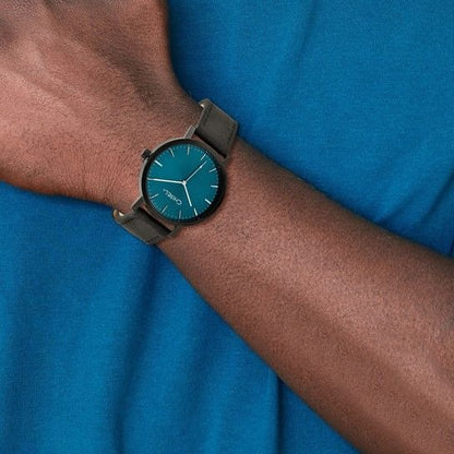 Chisel Matte Black Ip-Plated Blue Dial Mens Wrist Watch With Leather Strap