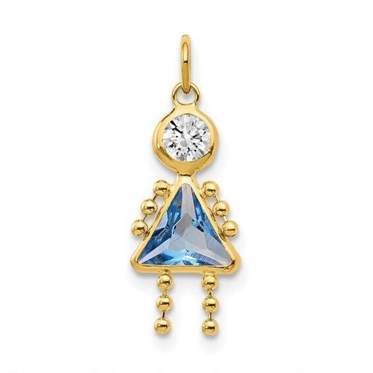 10k Yellow Gold Cubic Zirconia and March Girl Birthstone Charm Pendant