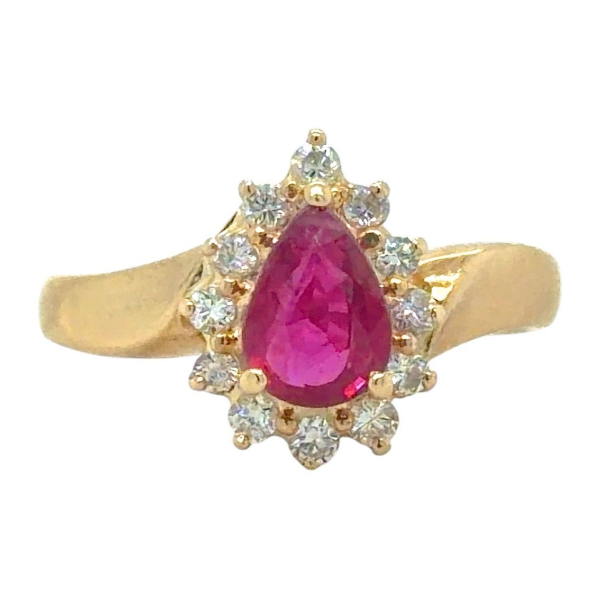 3/4ct Created Ruby & 1/4ctw Diamond 14k Yellow Gold Ring 3.2g Size 6.25