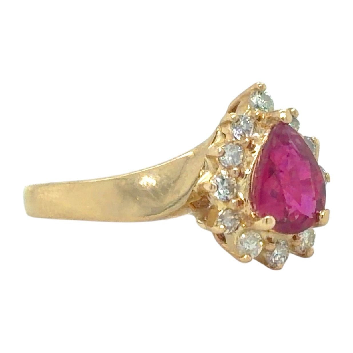 3/4ct Created Ruby & 1/4ctw Diamond 14k Yellow Gold Ring 3.2g Size 6.25
