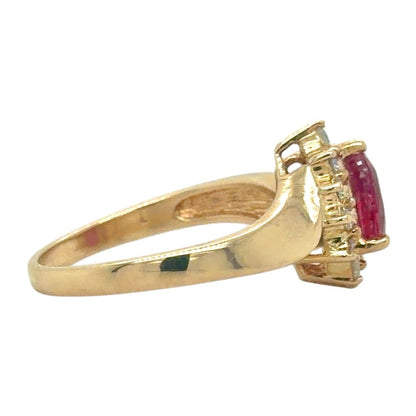 3/4ct Created Ruby & 1/4ctw Diamond 14k Yellow Gold Ring 3.2g Size 6.25